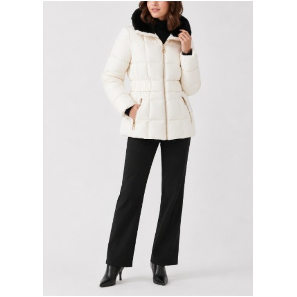 Guess Women's White‎ Quilted Faux Fur Collar Puffer Jacket Size M NWT